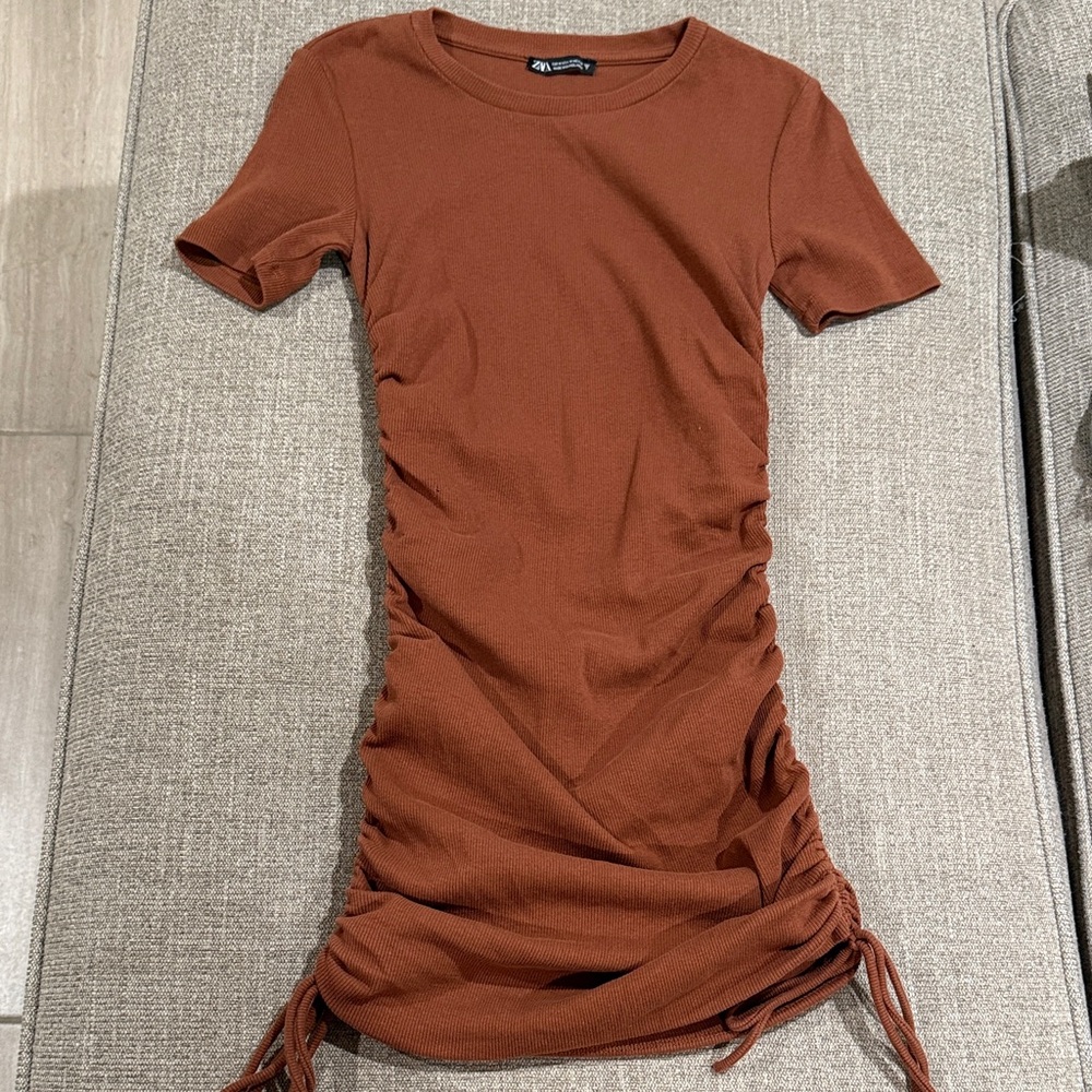 Zara Brown Ruched Dress